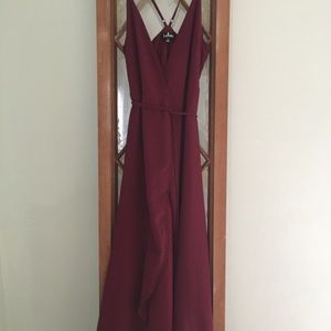 Here’s To Us Burgundy High-Low Wrap Dress